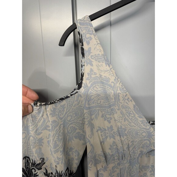 Free People Gray‎ Floral Mini Dress Sz Medium Penny Lover Cold Shoulder  Chiffon - Picture 6 of 15